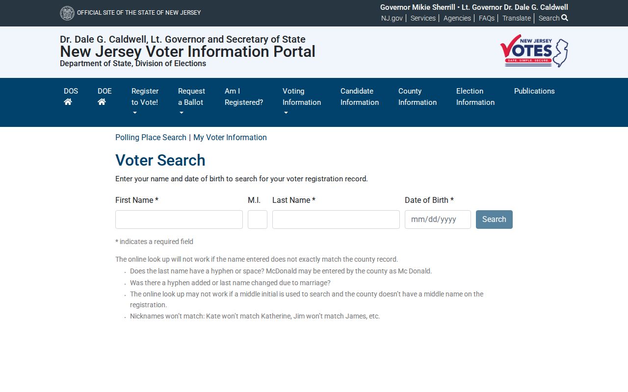 Ewing Township residents directory New Jersey voter status search