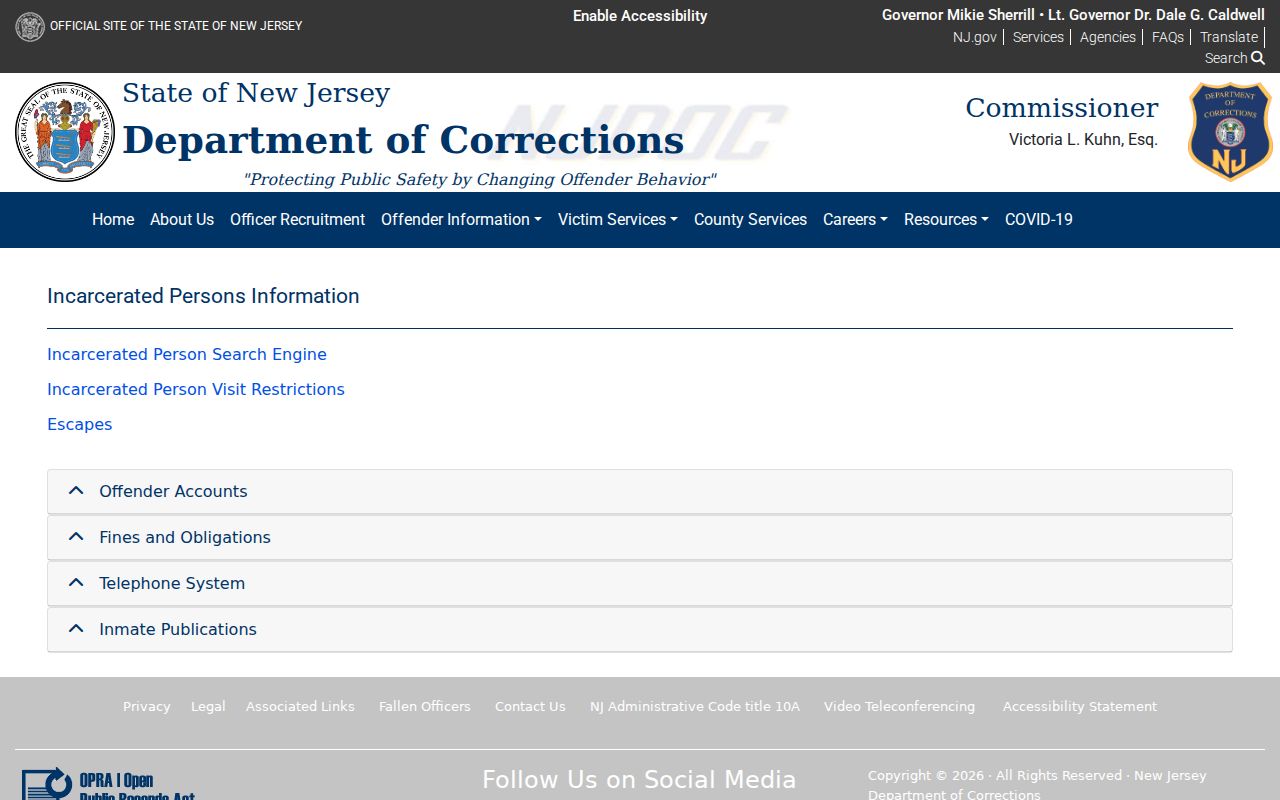 Ewing Township residents directory New Jersey Department of Corrections search