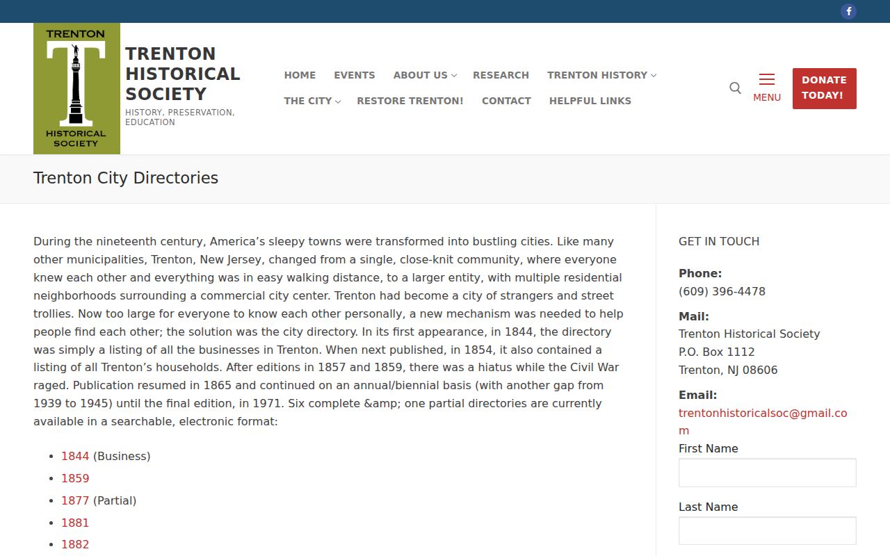 Ewing Township city directory historical collection at the Trenton Historical Society